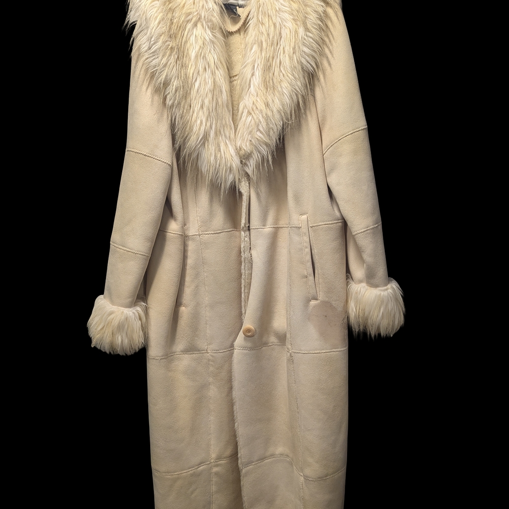 Women's Cream Fur-Trimmed Coat